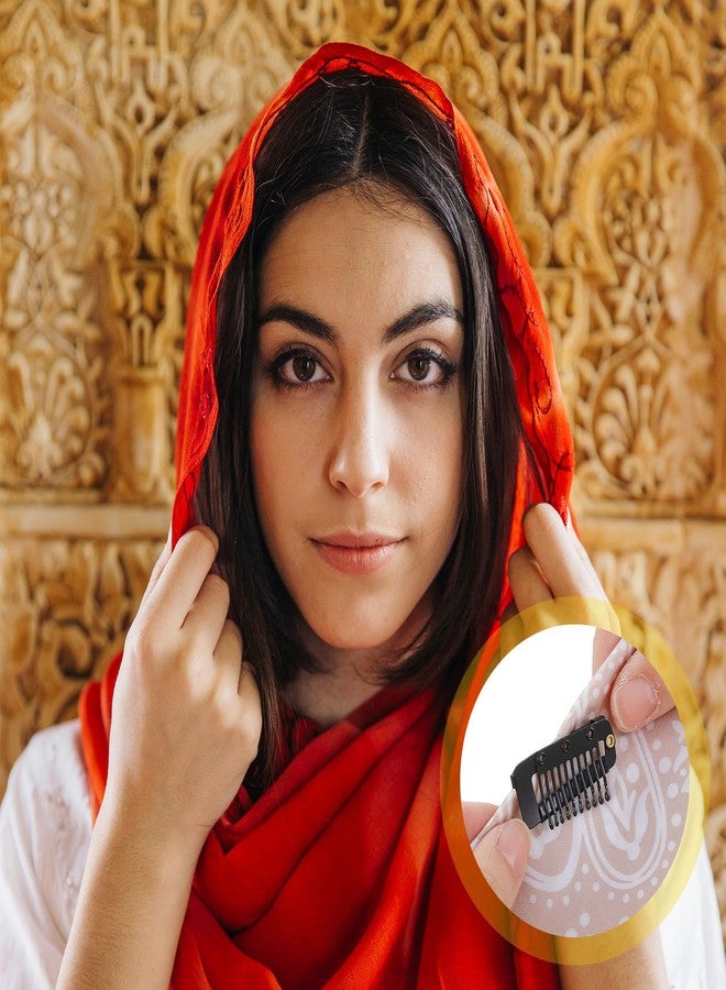 Shimmeroo 12Pcs Chunni Clips with Safety Pins, Dupatta Clips, 10-Teeth Hair Extension Snap Clip to Secure Setting Clip for Girls Women Headscarf & Hijab - Image 5